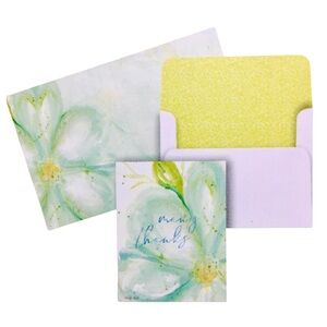 Boxed Set of 15 Thank You Cards ~ Green Watercolor Blossom Glitter Embellished